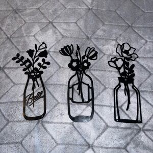 Black Metal Flower Wall Art Set